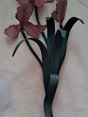 Metal Floral Wall Art - Pink Orchid with Deep Green Leaves